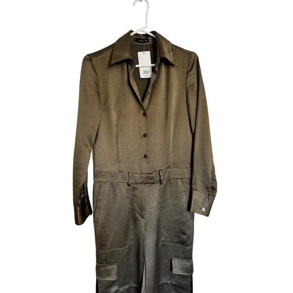 MNG Mango One Piece Suite Kate Size XS Jumpsuit Olive Green Cargo $139 NWT - Picture 10 of 16